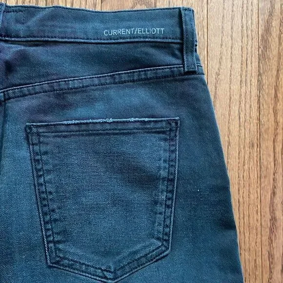 Current/Elliott The High Waist Edgebrook Kick Jean Raw Hem Faded Black Sz 32 - Picture 10 of 11